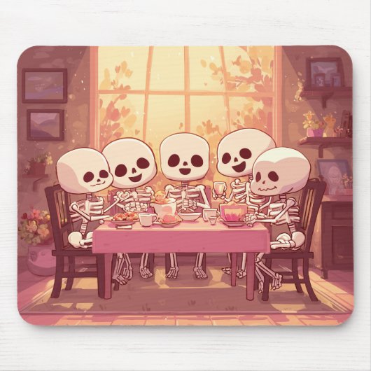 Schattige Skeleton Dinner Party - Mousepad Muismat (Voorkant)