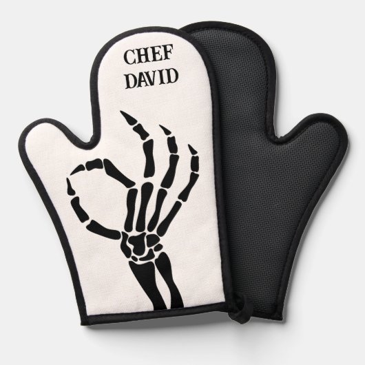 Schattige Skeleton Hand OK Teken Chef Funny Skull Ovenwant (Voorkant / Achterkant)