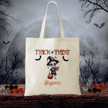 Schattige Skeleton Kind Trick or treat Halloween Tote Bag<br><div class="desc">Schattige skelet en vleermuizen "Trick or treat" ontwerp.</div>