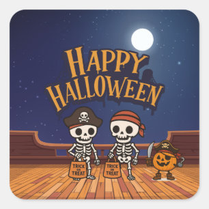 schattige skeletten en pompoen Halloween Vierkante Sticker