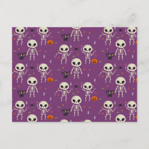 Schattige skeletten Halloween patroon paars Briefkaart