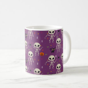 Schattige skeletten Halloween patroon paars Koffiemok