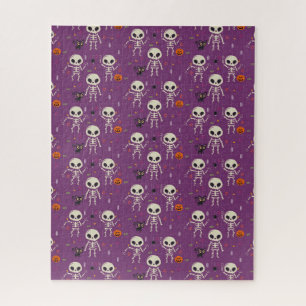 Schattige skeletten Halloween patroon paars Legpuzzel