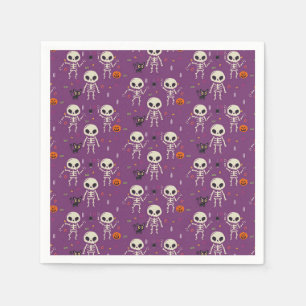 Schattige skeletten Halloween patroon paars Servet