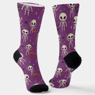 Schattige skeletten Halloween patroon paars Sokken