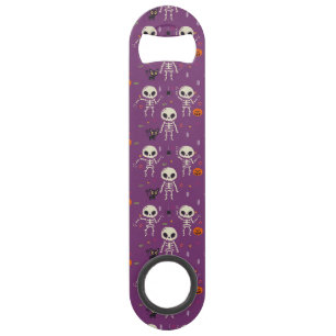 Schattige skeletten Halloween patroon paars Speed Flessenopener