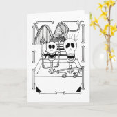 Schattige skeletten op rollercoaster rit  kaart (Gele Bloem)