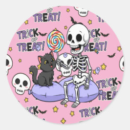 Schattige skeletten roze voor Halloween Ronde Sticker
