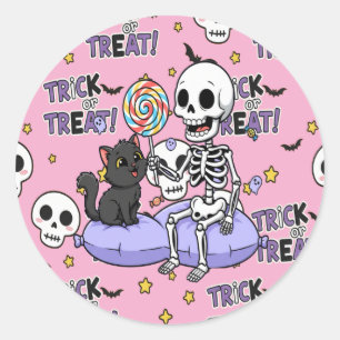 Schattige skeletten roze voor Halloween Ronde Sticker