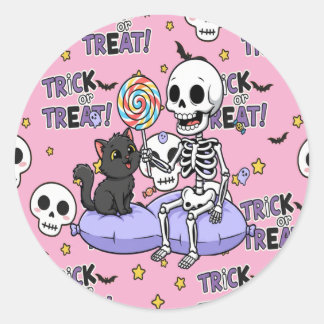 Schattige skeletten roze voor Halloween Ronde Sticker