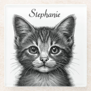 Schattige sketch van Young Cat Personal Glazen Onderzetter
