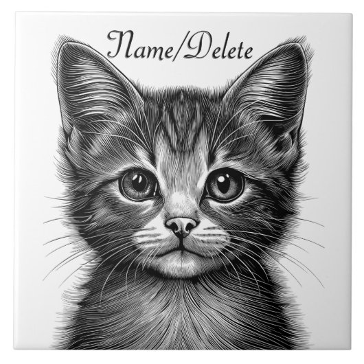 Schattige sketch van Young Cat Personal Tegeltje (Voorkant)