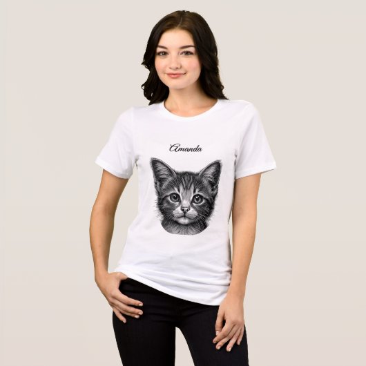 Schattige sketch van Young Cat Personal Tri-Blend Shirt (Voorkant volledig)