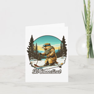 Schattige ski-bever illustratie Verbinding maken m Kaart