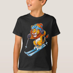 Schattige ski-leeuw wintersport t-shirt