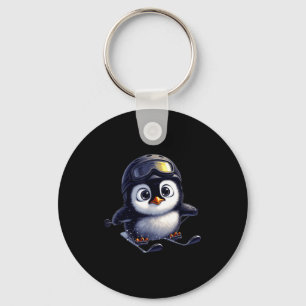 Schattige ski pinguïn winter avontuur bemanning sleutelhanger