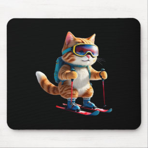 Schattige Skiënde Kat Grappig Winter Sneeuwsportof Muismat