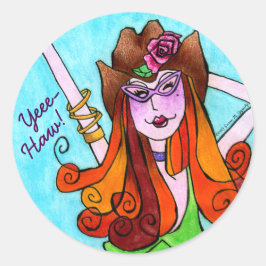 Schattige Skinny Texas Cowgirl YeeHaw Ronde Sticker