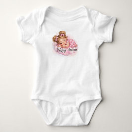 Schattige Slaande Baby Meisje op Roze Wolk Kunst Romper