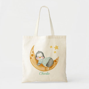 Schattige Slaande Baby Pinguïn Maan Tote Bag
