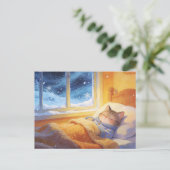 Schattige Slaande Kat Winter Sneeuw Buiten Briefkaart (Staand voorkant)