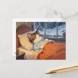 Schattige Slaande Kat Winter Sneeuw Buiten Briefkaart