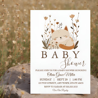 Schattige Slaande Kitten Boho Bloemige Baby Shower Kaart