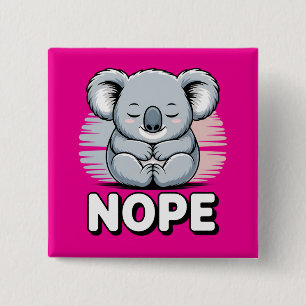 Schattige Slaande Koala “Nee” Grappige Cartoon Vierkante Button 5,1 Cm