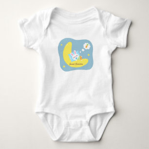 Schattige Slaande Konijn op Maan Voor Baby Jongen Romper