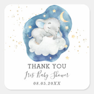 Schattige Slaande Olifant Baby Jongen Bedankt Favo Vierkante Sticker