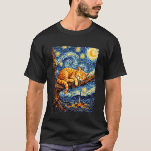 Schattige Slaande Oranje Kat Gezellige Nacht Sterr T-shirt