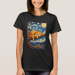 Schattige Slaande Oranje Kat Gezellige Nacht Sterr T-shirt