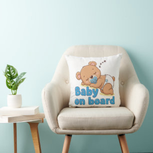 Schattige Slaande Teddybeer Baby op Boord Cartoon Kussen