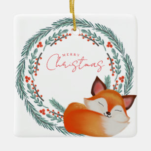 Schattige Slaande Vos Kerstmis Keramisch Ornament
