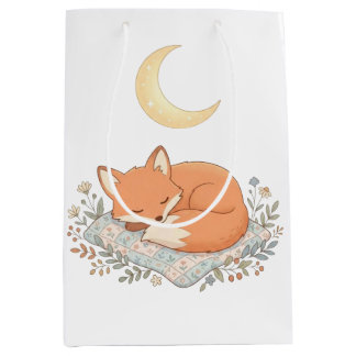Schattige Slaande Vos op Quilt onder Halve Maan AI Medium Cadeauzakje