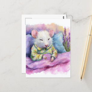 Schattige Slaande Witte Muis in PJs Waterverf Briefkaart