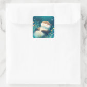 Schattige Slaande Zeeotter Onderwater met Bellen Vierkante Sticker (Tas)