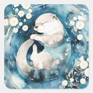Schattige Slaande Zeeotter Opgedopt in Diep Water Vierkante Sticker