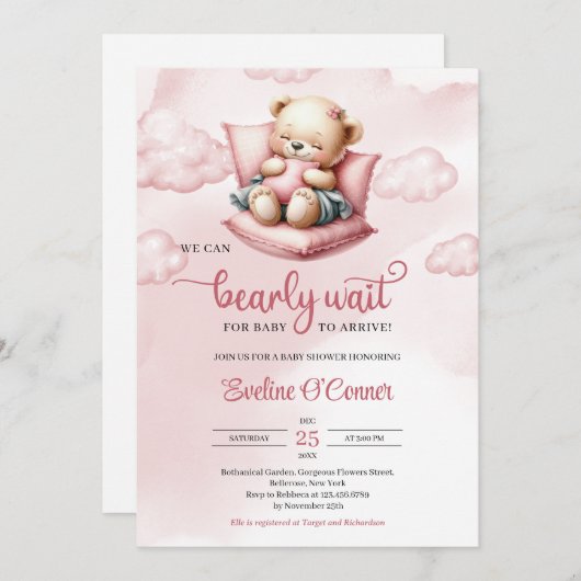 Schattige slaap beer kunnen we bearly wachten op b kaart (Voorkant / Achterkant)