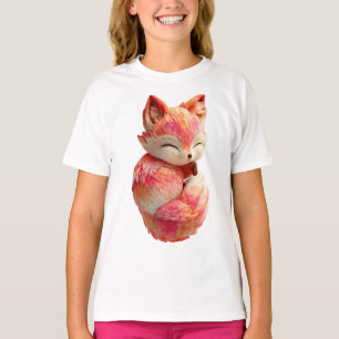 Schattige Slaap Roze Zonsondergang Vos Kinderen T-shirt