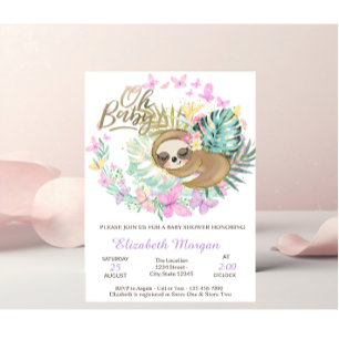 Schattige Slaapdier Luiaard Vlinders Baby Shower   Kaart