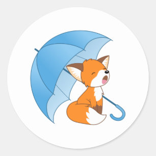 Schattige Slaapdronken Kleine Vos onder Paraplu Ronde Sticker