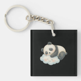 Schattige Slaapdronken Panda op Wolk Waterverf Sleutelhanger
