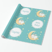 Schattige slaapkonijn op de maan cadeaupapier (Uitgerold)