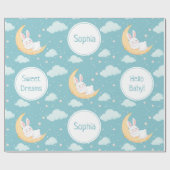 Schattige slaapkonijn op de maan cadeaupapier (Vlak)