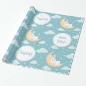 Schattige slaapkonijn op de maan cadeaupapier (Uitgerold)