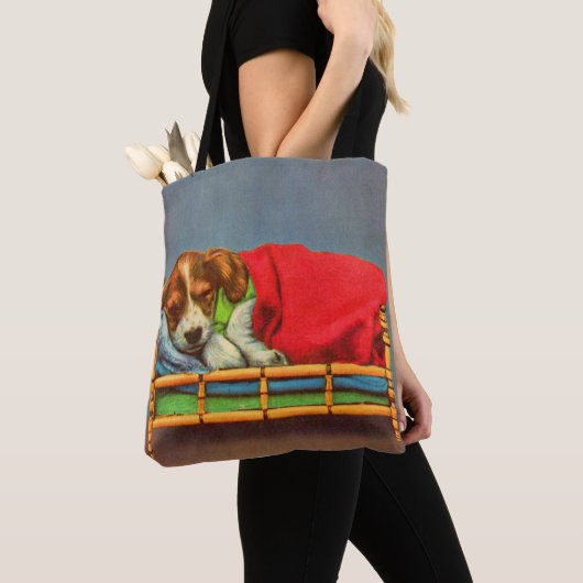 schattige slaappuppy print tote bag (Dichtbij)