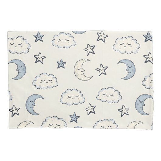 Schattige Slaapsterren, Manen en Wolken Kussensloop (Voorkant)