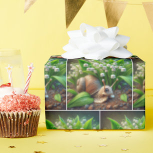 Schattige Slak Met Lelietje-van-dalen Bloemen Cadeaupapier