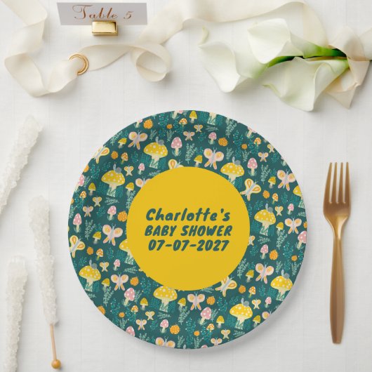 Schattige slakkenpaddestoel vlinder Schattige BABY Papieren Bordje (Huwelijk)